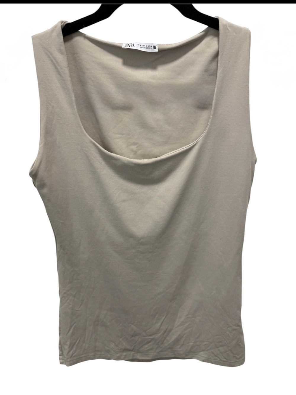 ZARA Beige Sleeveless Scoop Neck Basic Seamless Summer Stretch Sz(M)